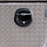 Jutland Underbody Toolbox, 18" x 18" x 32", Driver Side, Beveled, Corner Cutout Diamond Plate Aluminum