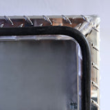 Jutland Underbody Toolbox, 18" x 18" x 32", Driver Side, Beveled, Corner Cutout Diamond Plate Aluminum